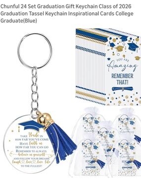 Blue Graduation Tassel Keychain with Inspirational Card and clear gift bag
